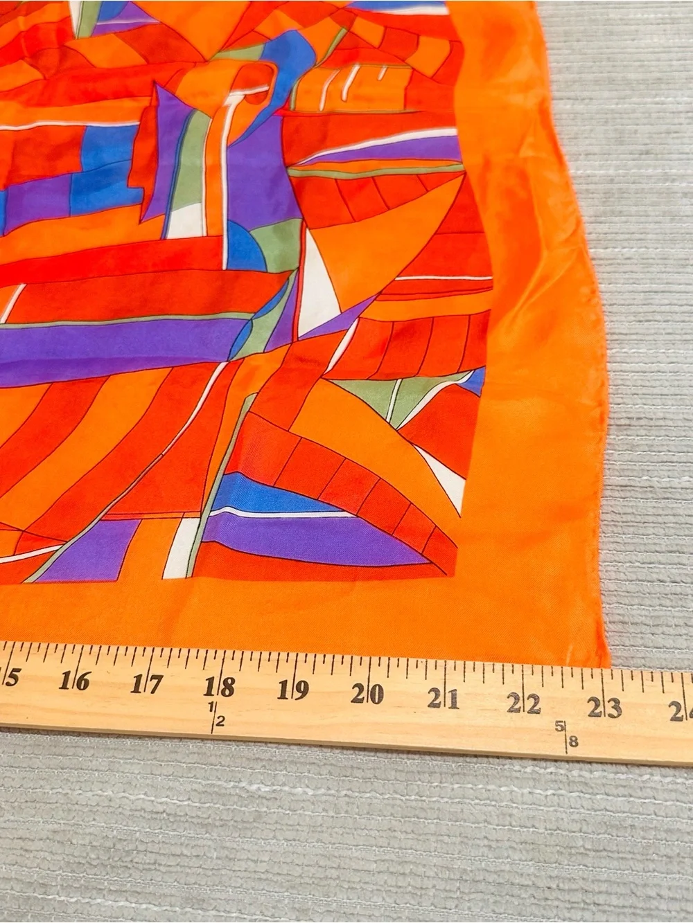 Vintage Echo Silk Scarf Orange Geometric Abstract Square Neck Head Wrap 23x23”
